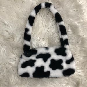 Fluffy Cow Print Shoulder Bag